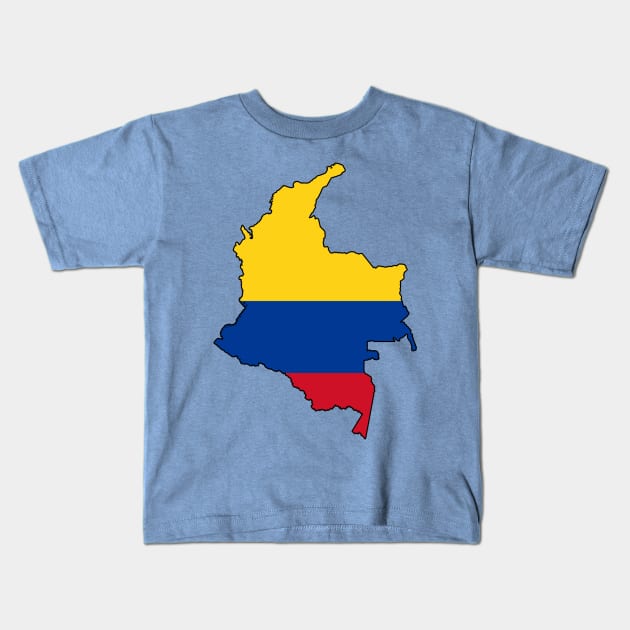 Colombia Flag Map Kids T-Shirt by Historia